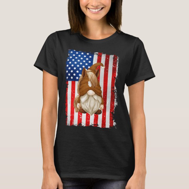 T-shirt Fourth Of July Gnome Graphic Patriotic Horse Ameri (Devant)