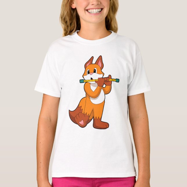T-shirt Fox à la musique avec Flute.PNG (Devant)