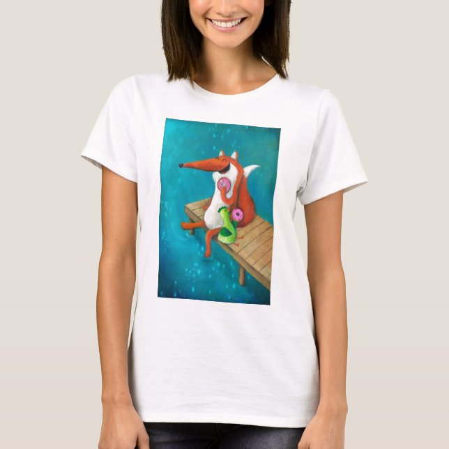 T-shirt Fox amical et poulet mangeant des butées toriques (Devant)