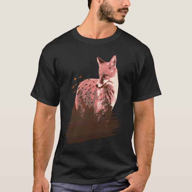 T-shirt fox animals forest trees birds (Devant)