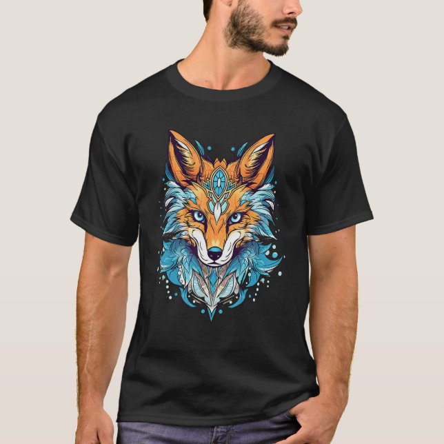 T-shirt Fox Blue Eyes Face Animal  Print Graphic Design (Devant)