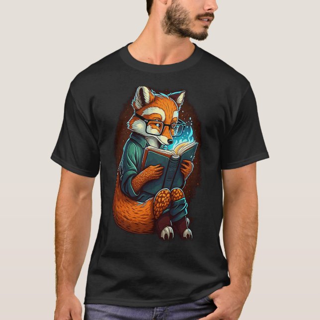 T-shirt Fox Book Reading Nerd Geek Funny Librarian  1 (Devant)