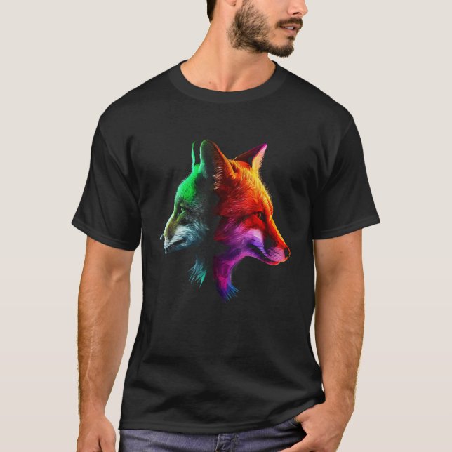 T-shirt Fox Colourful Fantasy  Animal Fox (Devant)