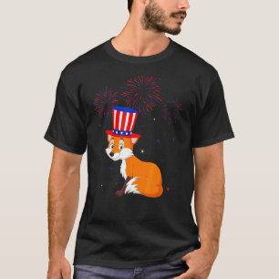 T-shirt Fox Graphic Rouge Blanc Bleu Décor Feu d'artifice
