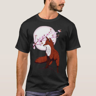 T-shirt Fox Moon Lune Fleurs de cerisiers Faune Nature