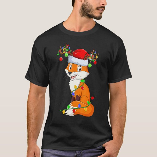 T-shirt Fox Noël Lumières Santa Hat Fox Noël (Devant)