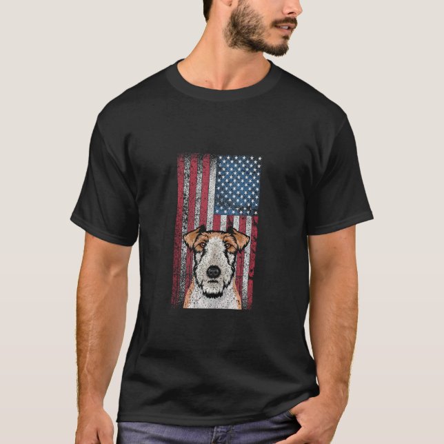 T-shirt Fox Terrier Dog US Drapeau Fox Terrier Propriétair (Devant)