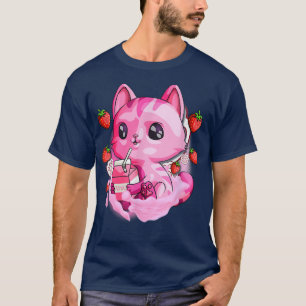 T-shirt Fraise Lait Chat Cute Kawaii Kitten Anime Cadeau