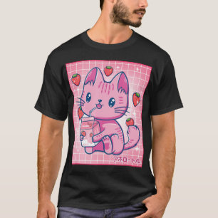 T-shirt Fraise Shake fraise Lait Chat Kawaii Neko G