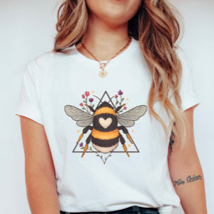 T-shirt Frame florale Bumblebee; Abeille du coeur mignonne