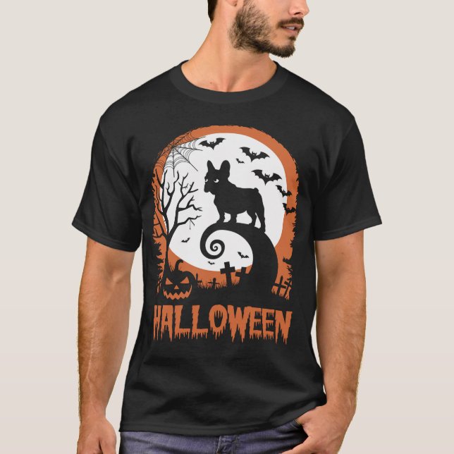 T-shirt Français Bulld0g Et Lune Drôle Costume Halloween (Devant)