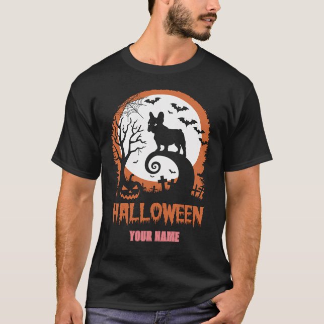 T-shirt Français Bulld0g Et Lune Drôle Halloween Personnal (Devant)