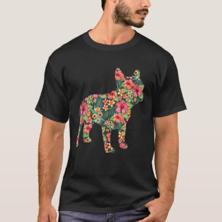 T-shirt Français Bulldog Flower Funny Chien Silhouette Flo