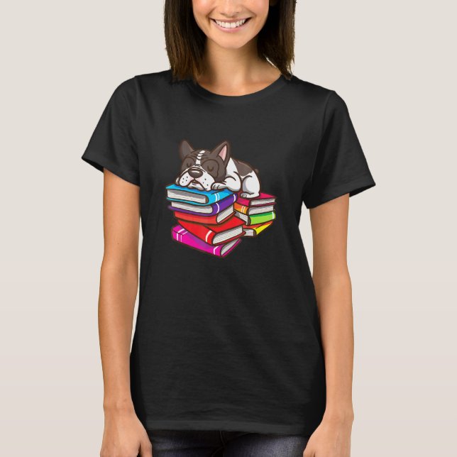 T-shirt Français Bulldog Livre Lecture Bookworm Enseignant (Devant)