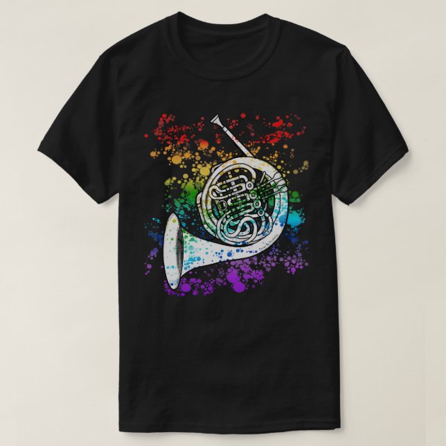 T-shirt Français Corne arc-en-ciel Couleurs Hornist Brass  (Design devant)