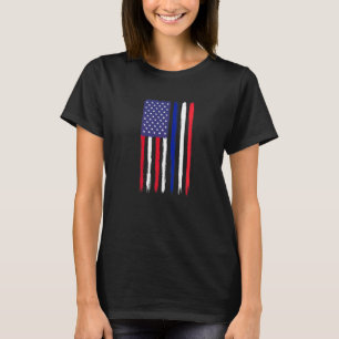 T-shirt Français Racines Drapeau Demi-Américain Patriotiqu