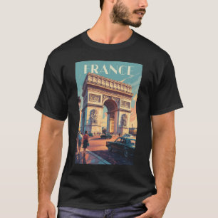 T-shirt France Arc de Triomphe Travel Art Vintage