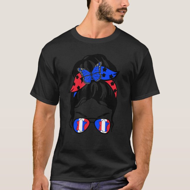 T-shirt France Drapeau Patriotique Française Fierté Messy  (Devant)