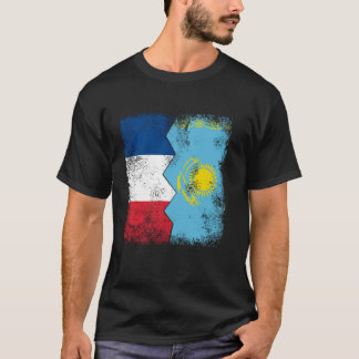 T-shirt France Kazakhstan Drapeaux Moitié KAZAKH Racines f