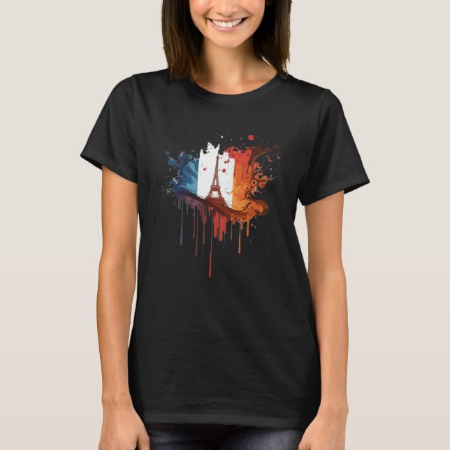 T-shirt France Paris Abstract Splatter French Flag Eiffel  (Devant)