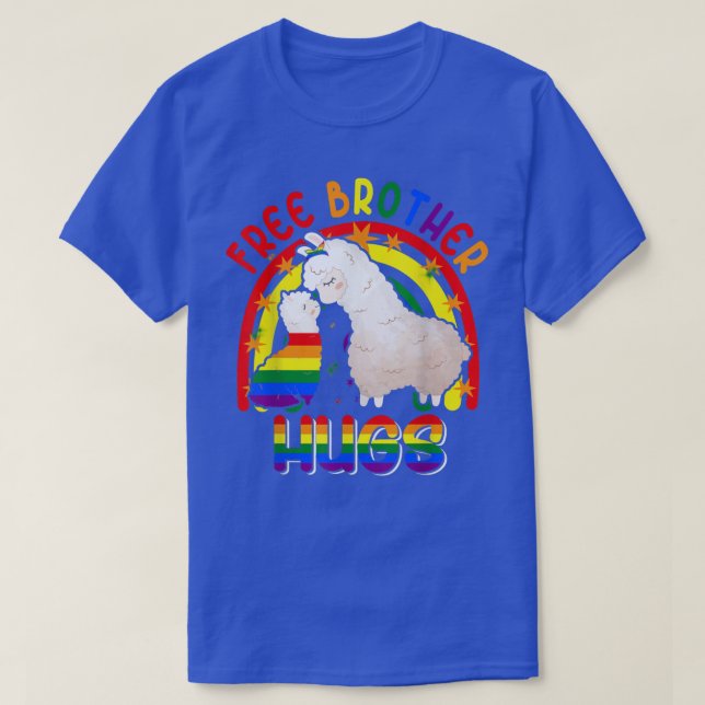 T-shirt Free Brother Hugs Two Llamas Proud LGBT Rainbow Fa (Design devant)