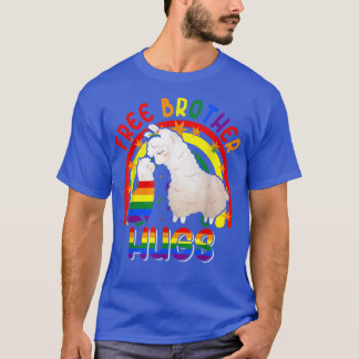 T-shirt Free Brother Hugs Two Llamas Proud LGBT Rainbow Fa