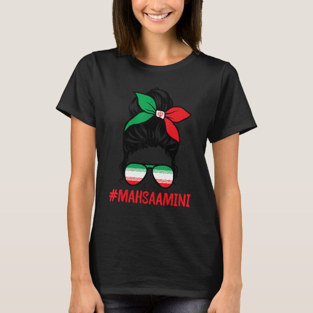 T-shirt Free Iran Women Life Freedom Messy Bun Iranian Fla (Devant)