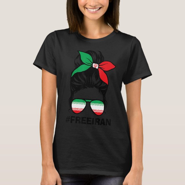T-shirt Free Iran Women Life Freedom Messy Bun Iranian Fla (Devant)