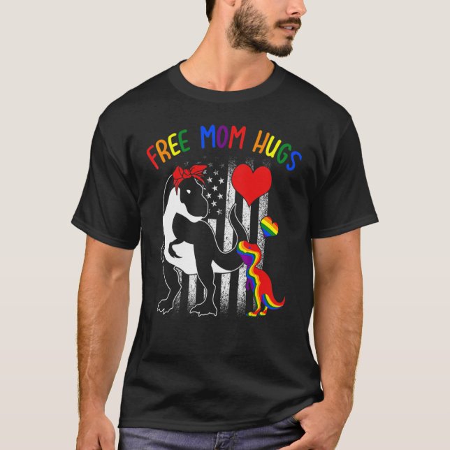 T-shirt Free Mom Hugs Lgbt Rex Rainbow Transgender Pride M (Devant)