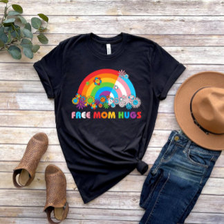T-shirt Free Mom Hugs Pride Femmes Rainbows Flower