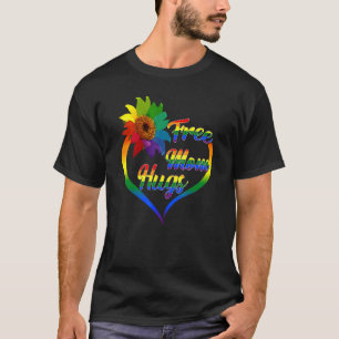 T-shirt Free Mom Hugs Rainbow Sunflower Heart Lgbt Pride