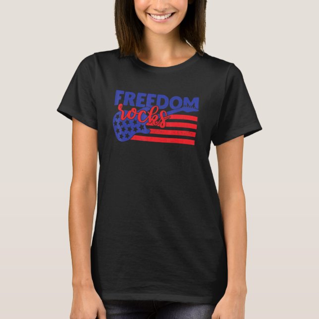 T-shirt Freedom Rocks Musicien Guitaris American 4th Of Ju (Devant)