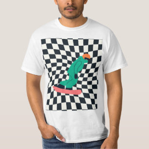 T-shirt Freeride Snowboardeur En Costume Vert À damiers