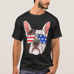 T-shirt French Buldog Lunettes de soleil américaines 4 jui
