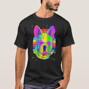 T-shirt French Buldog Rainbow Space Black