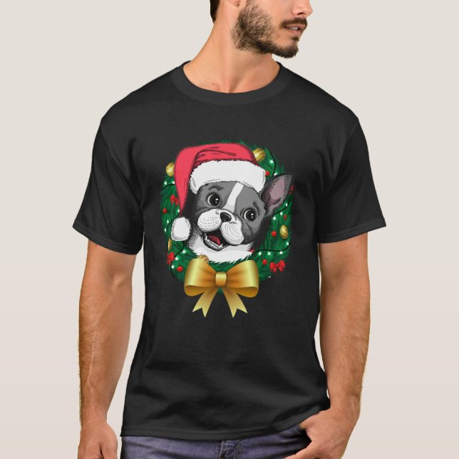 T-shirt French Bulldog Christmas  Santa Xmas Wreath Tree (Devant)