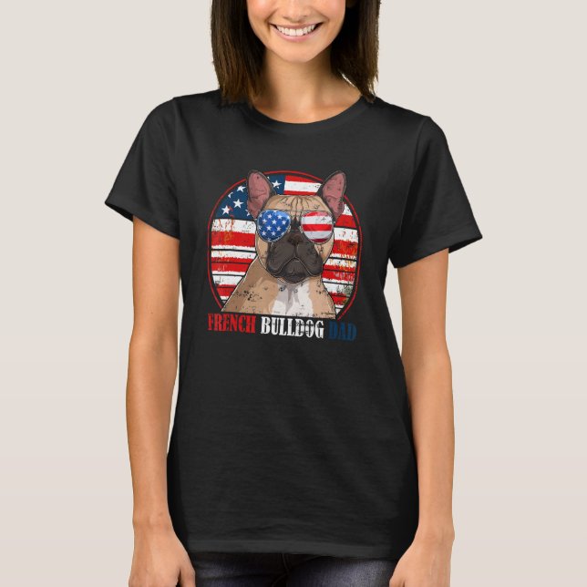 T-shirt French Bulldog Dad Retro American Flag Patriotic S (Devant)