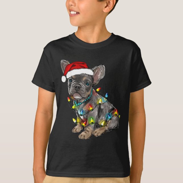 T-shirt French Bulldog Dog Christmas Lights Santa Xmas Pet (Devant)