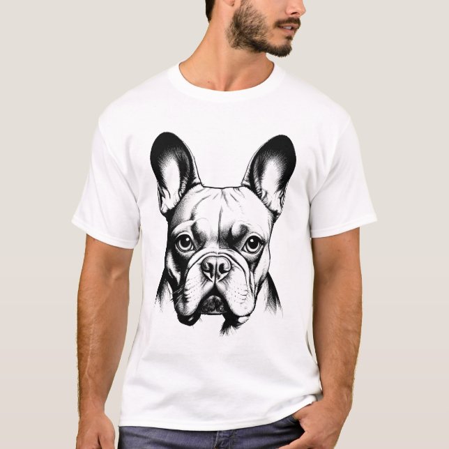 T-shirt French Bulldog Frenchie Pencil Sketch Art (Devant)