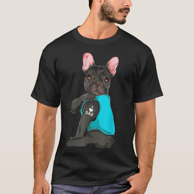 T-shirt French Bulldog I Love Papa Tattoo Apparel, Chien P (Devant)