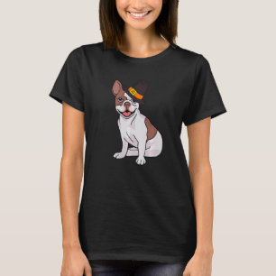 T-shirt French Bulldog Pilgrim Hat Thanksgiving Day Cute D