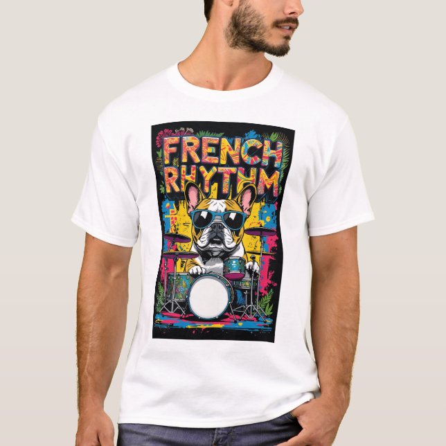 T-shirt French Bulldog Playing Drums (Devant)