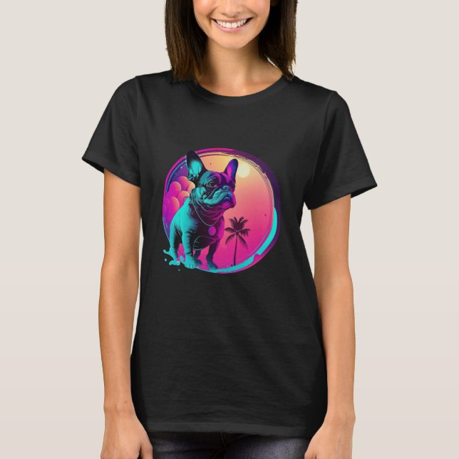 T-shirt French Bulldog s Synthwave Dreamscape (Devant)