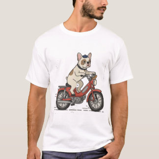 T-shirt French Bulldog sur un vieux cyclomoteur rouge – jo