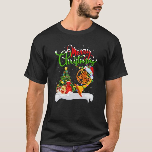 T-shirt French Horn Lover Xmas Lighting Santa French Horn (Devant)