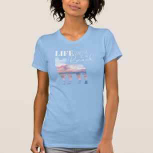 T-shirt Frenchie Beach Scène rose et bleu