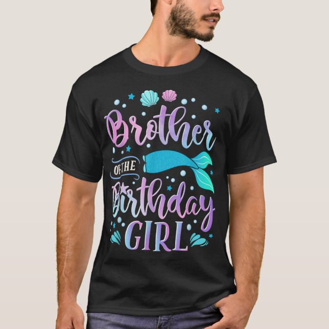 T-shirt Frère de la Fête Fille Sirène Anniversaire Famille (Devant)