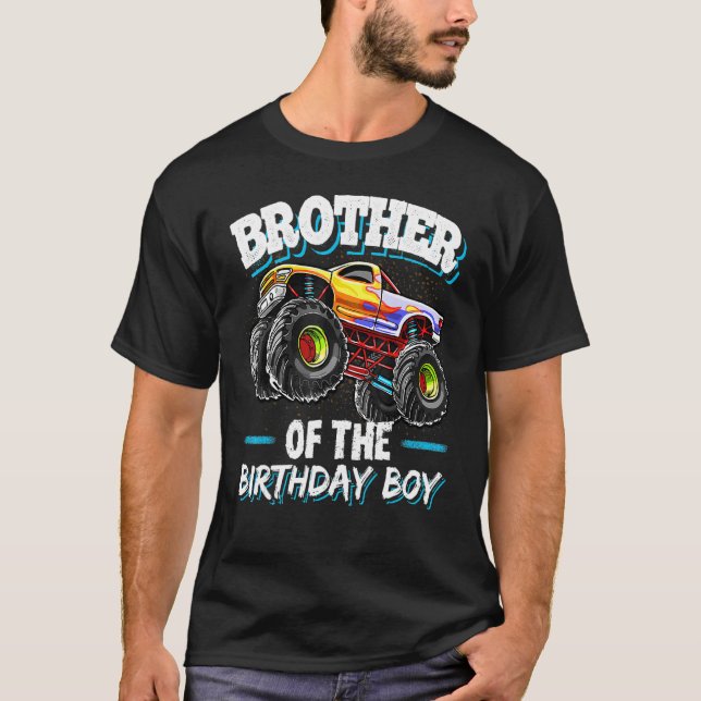 T-shirt Frère De L'Anniversaire Garçon Monster Camion Anni (Devant)