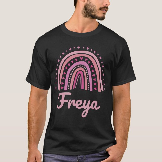 T-shirt Freya Name Personalized Funny Women Pink Rainbow F (Devant)