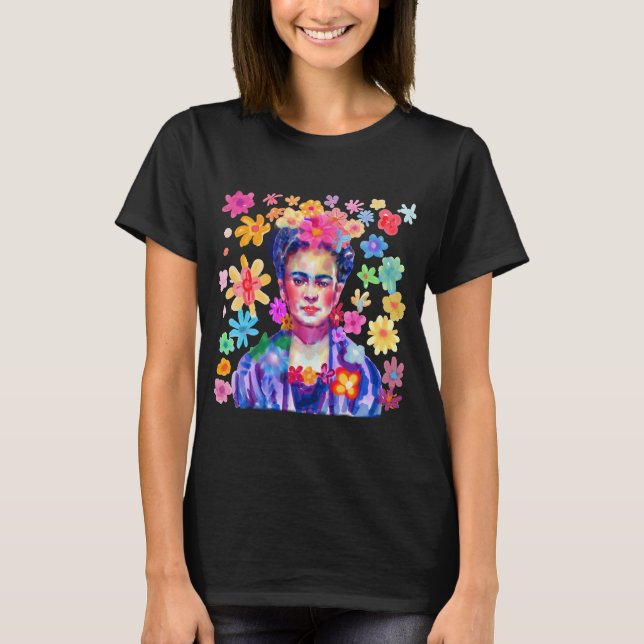 T-shirt Frida Kahlo Aquarelle Fleurs Super Rétro Femmes (Devant)